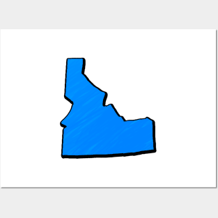 Bright Blue Idaho Outline Posters and Art